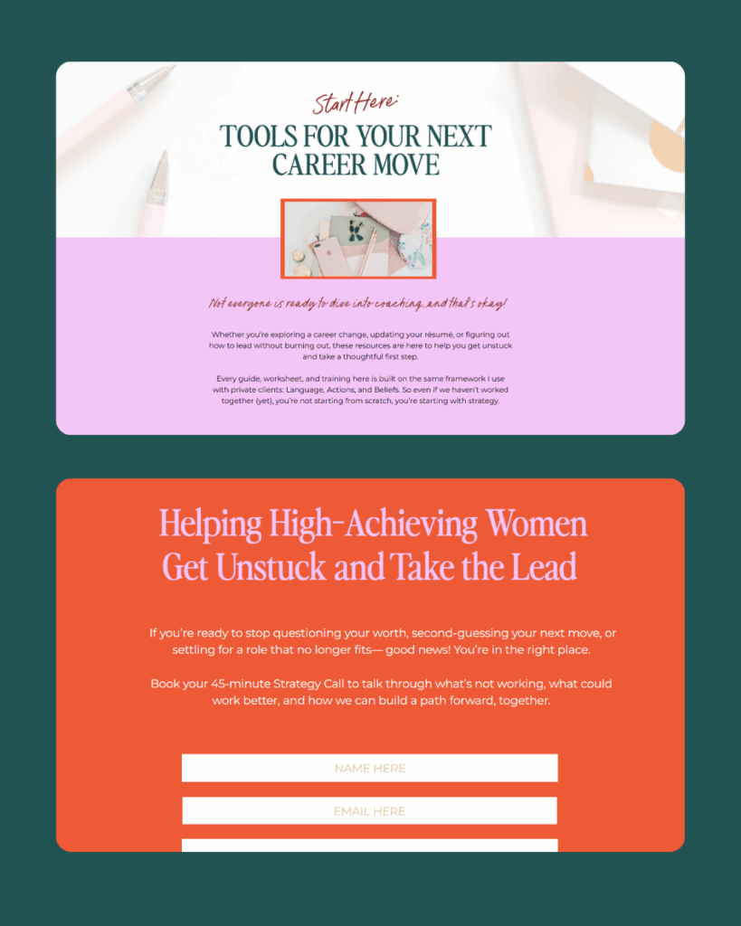 coaching website design, leadership coach website, bold brand, bold website, colorful website 