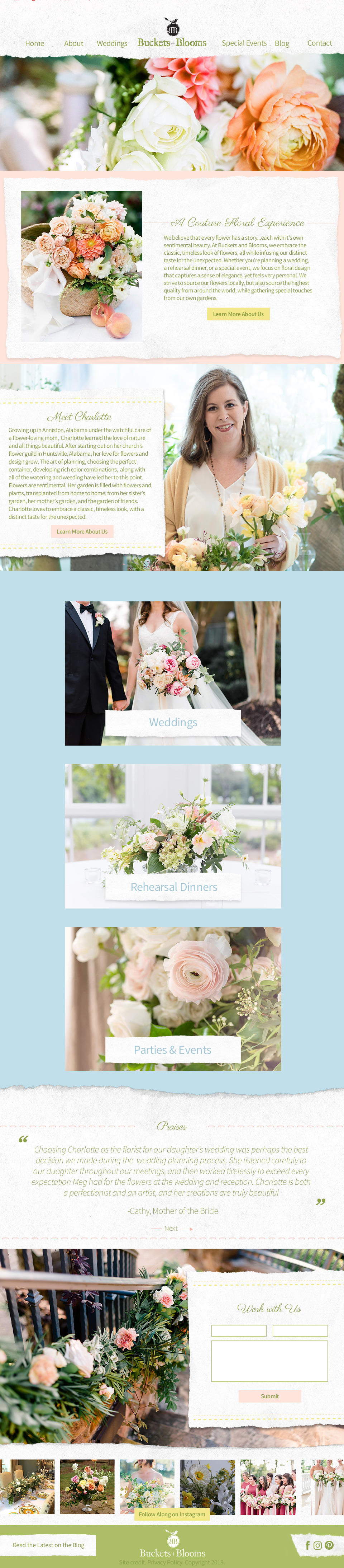 Website design for Buckets and Blooms by J. Alexandria Creative, Huntsville, Alabama branding and website designer. Website Homepage design.