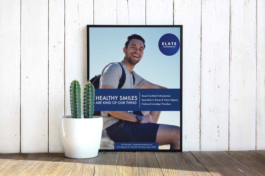 Here's an example of one of the flyers we created for Elate Orthodontics by J. Alexandria Creative, Huntsville, Alabama branding and website designer. Flyer Sample Option 2. 

