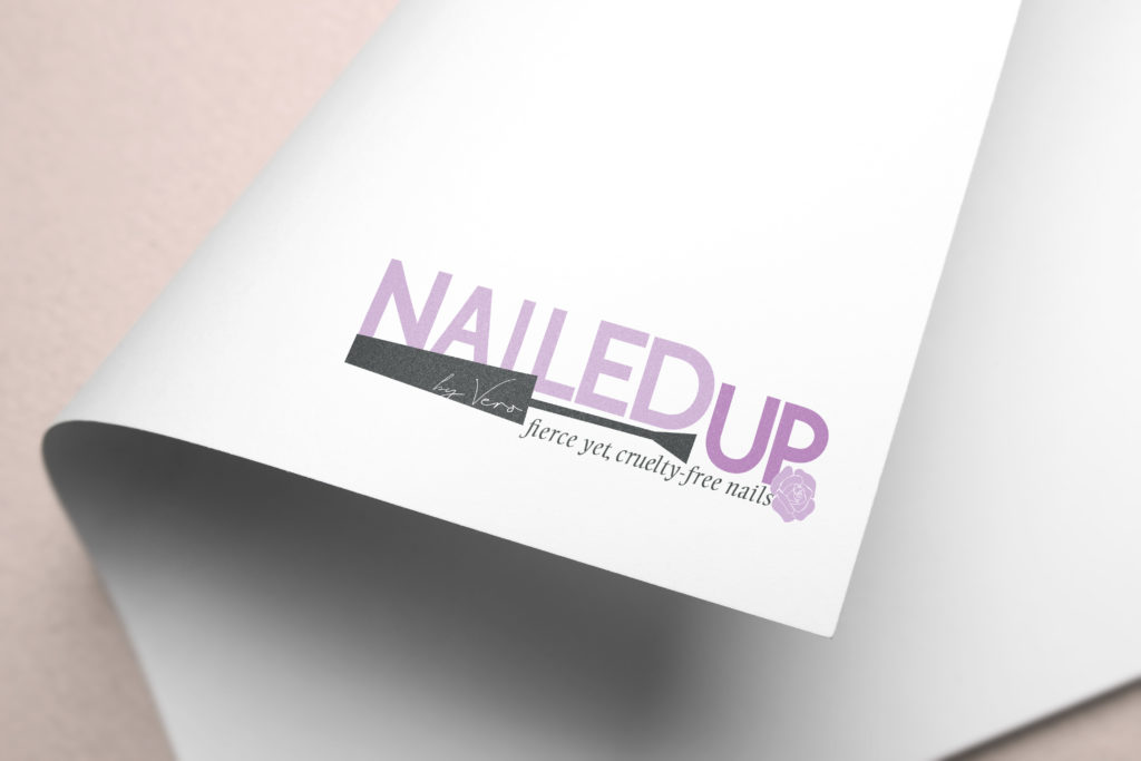 Nailed Up by Vero, Vegan and Cruelty-Free nail salon branding project by J. Alexandria Creative, Huntsville Alabama branding and web designer. Logo with tagline mockup. 
