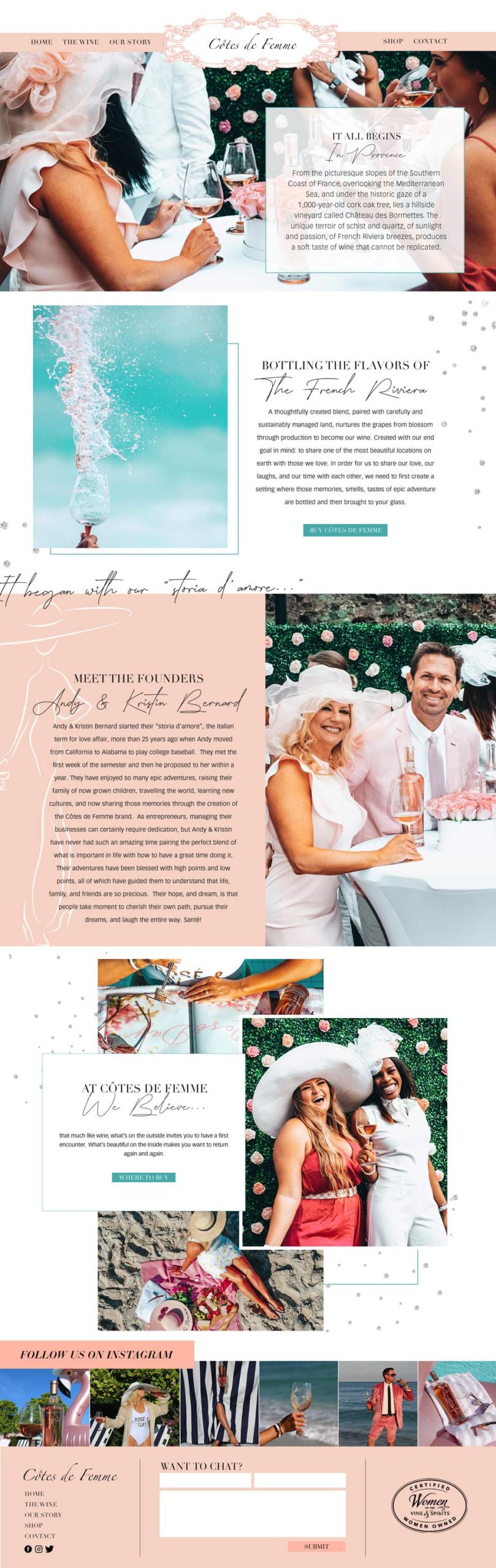 Côtes de Femme Wine Brand | Custom Website Design | Our Story Page | Wine brand custom website 