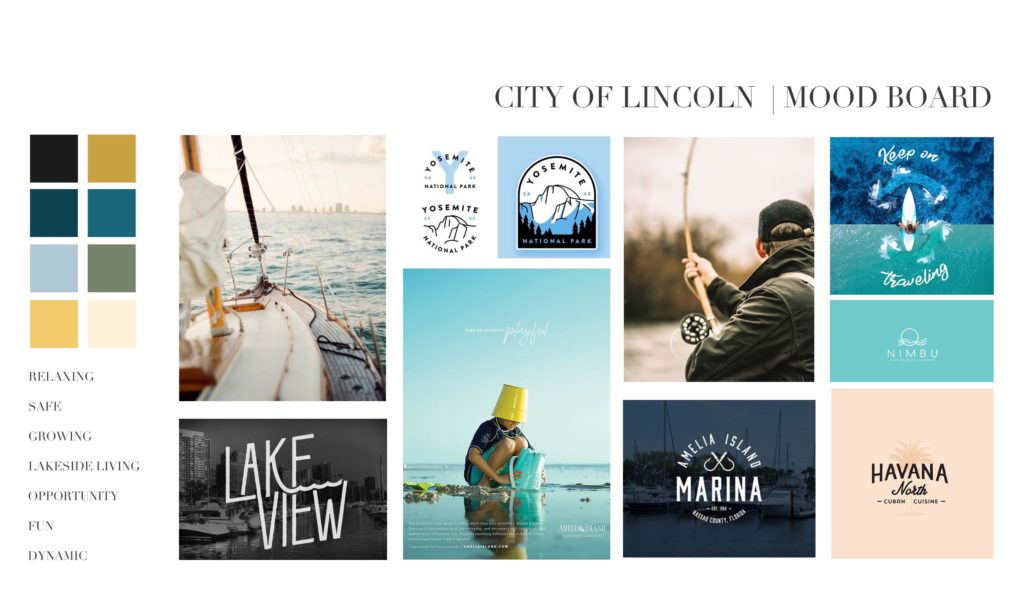 lake mood board fishing city branding Lincoln Alabama