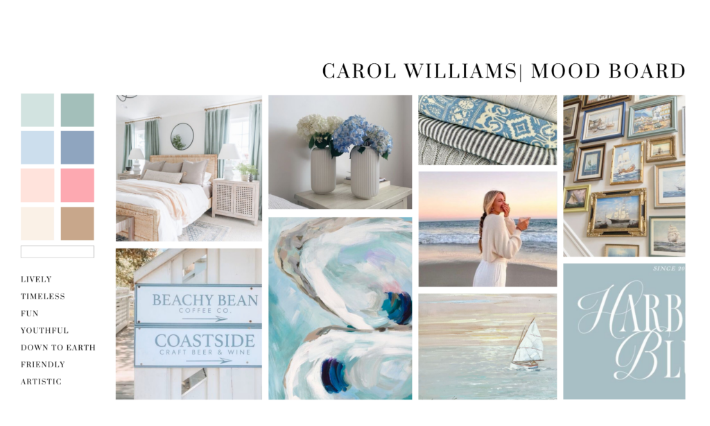 Photographer mood board, coastal branding, beachy branding