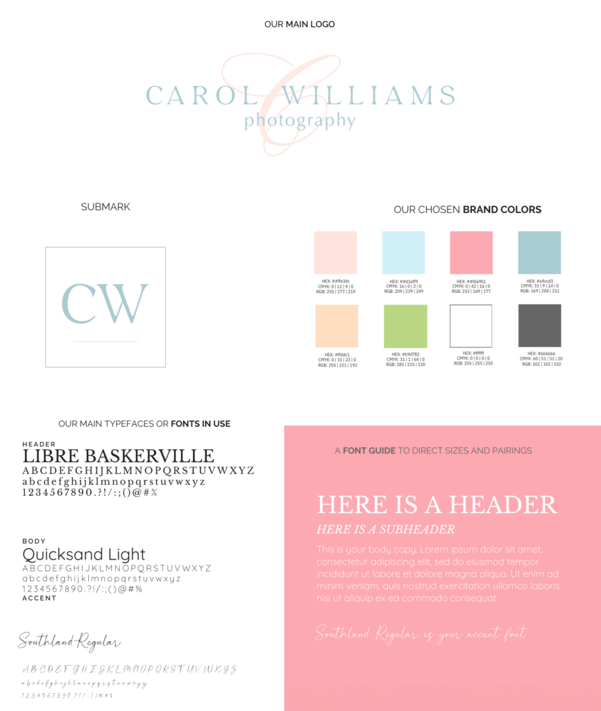 Photographer brand, photographer brand board, photography brand, photography branding, photographer logo, photography website, bright and airy brand, bright and airy website, script font, blue and pink branding