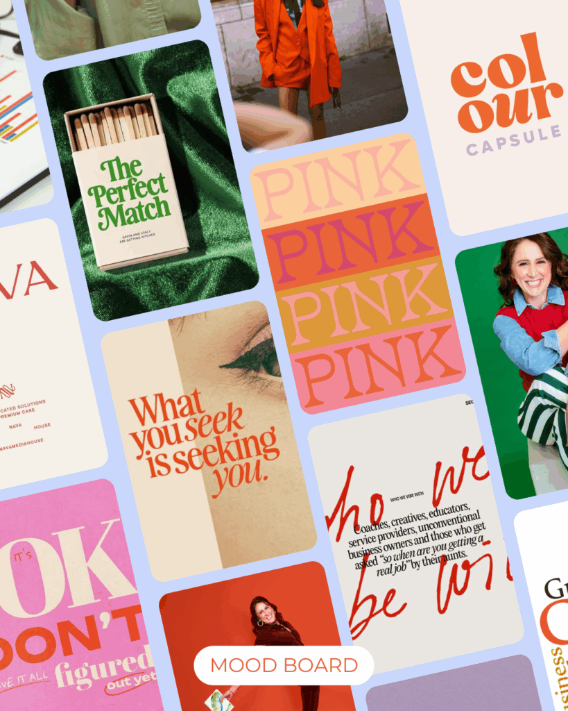 coaching website design, leadership coach website, bold mood board, bold website, colorful website, orange and red brand colors