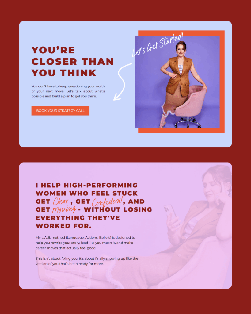 coaching website design, leadership coach website, bold brand, bold website, colorful website 